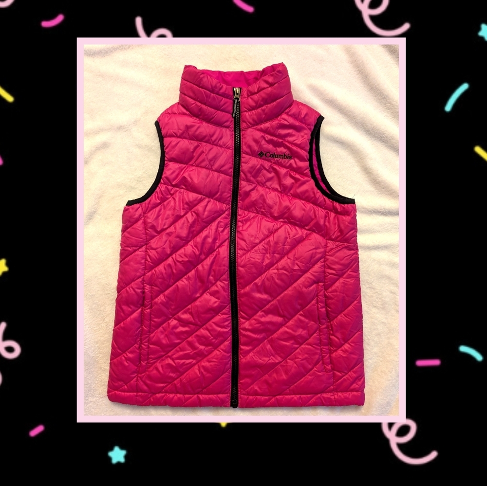 Columbia Pink Quilted Puffer Vest With Black Trim, Size 10/12